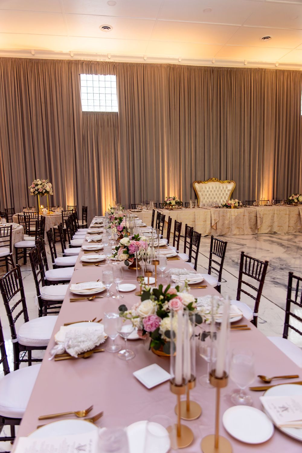 Long banquet seating in the Grand Ballroom