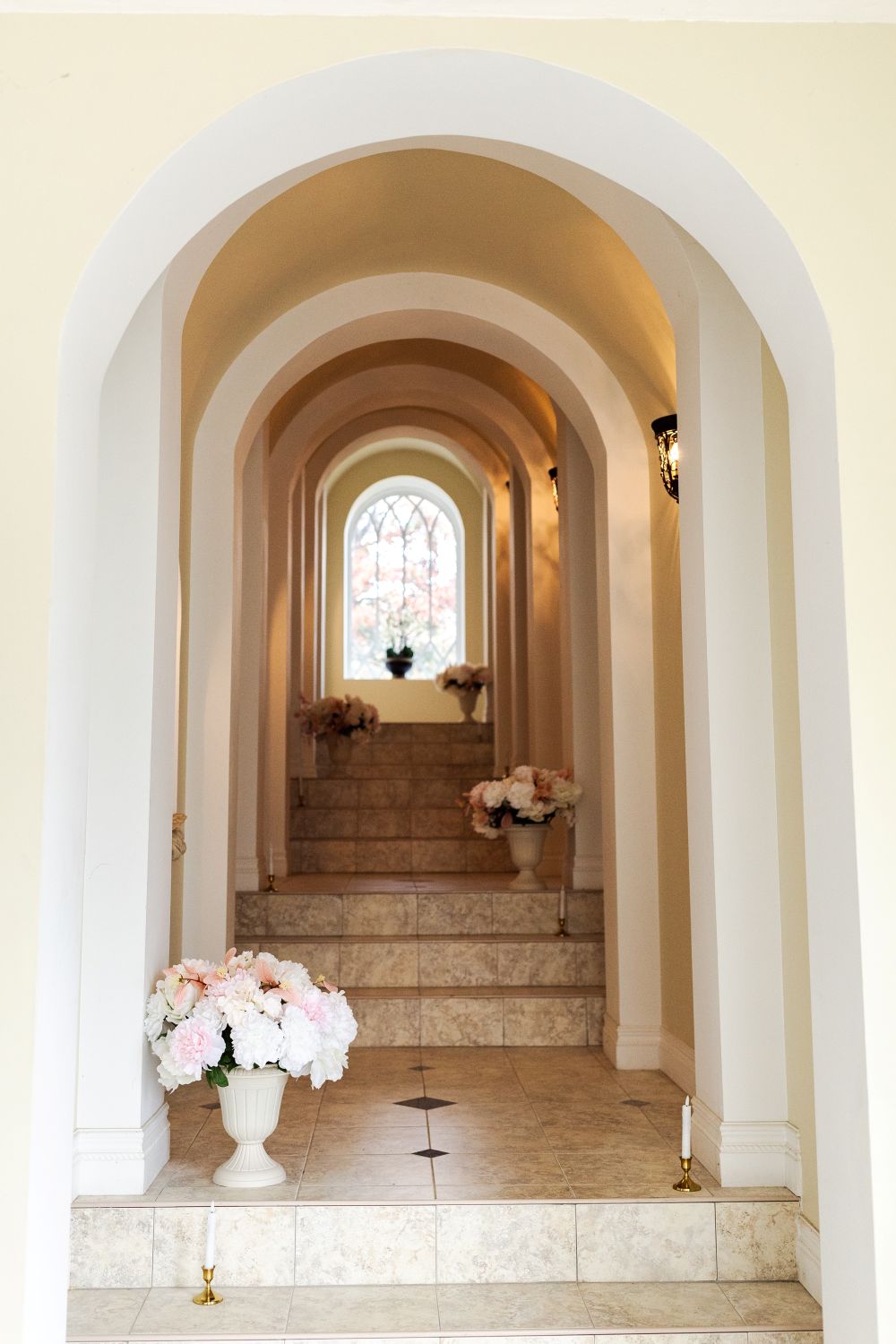 Elegant hallway floral arrangements